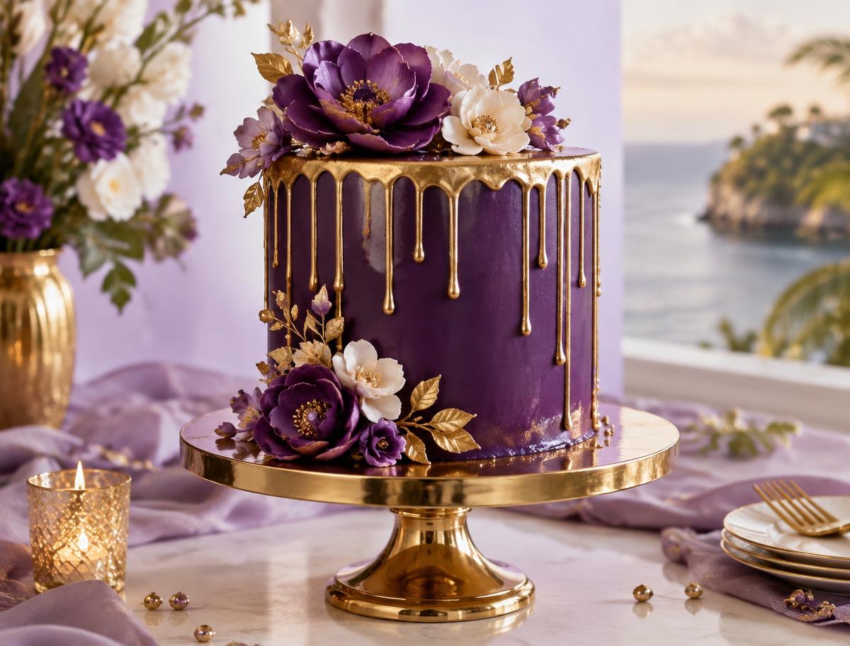 purple gold drip cake Negril